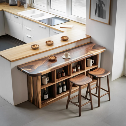 Wooden Bar Table With Storage For Compact Kitchen Or Coffee Bar Kitchnce