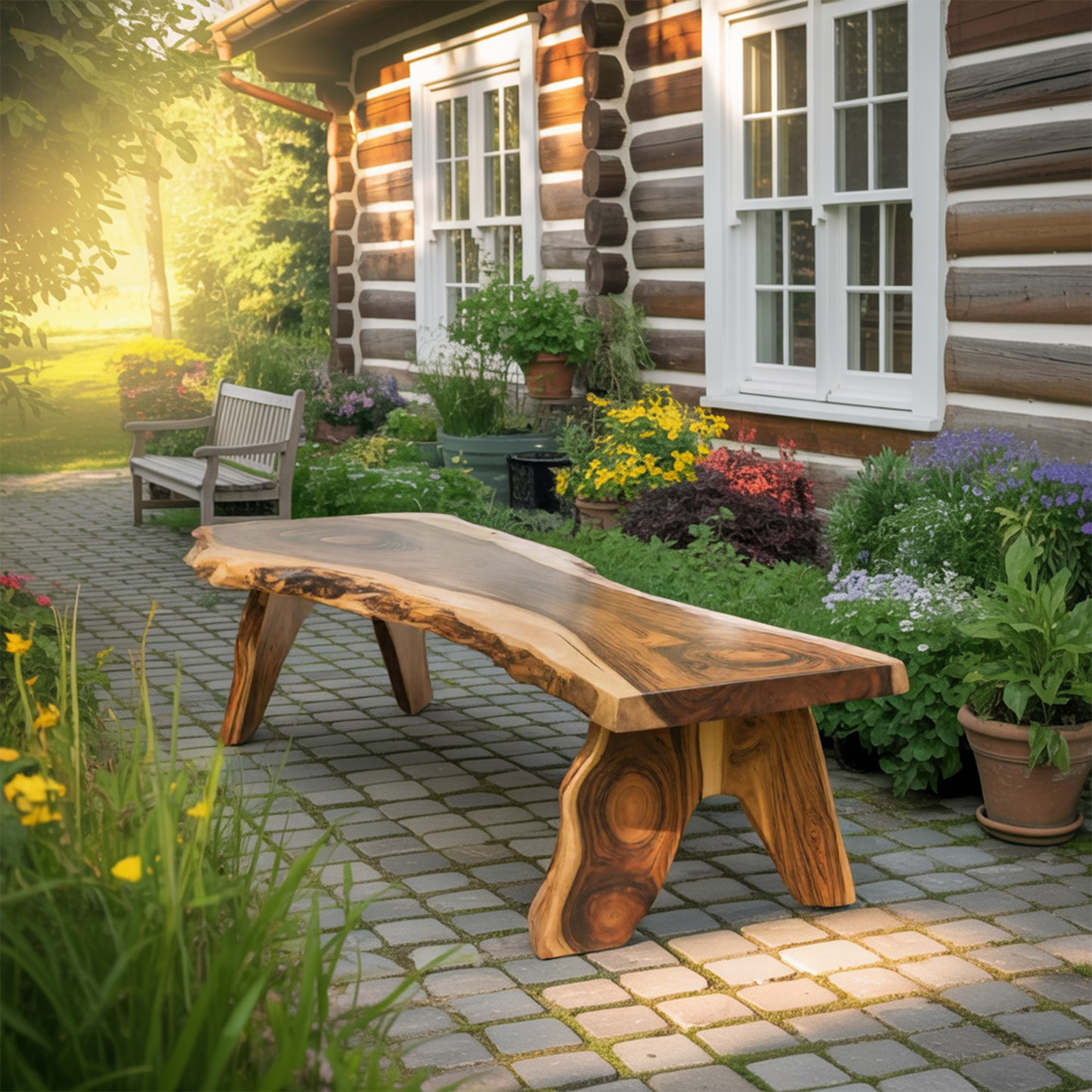 Rustic Live Edge Wooden Bench For Patio Or Garden Kitchnce