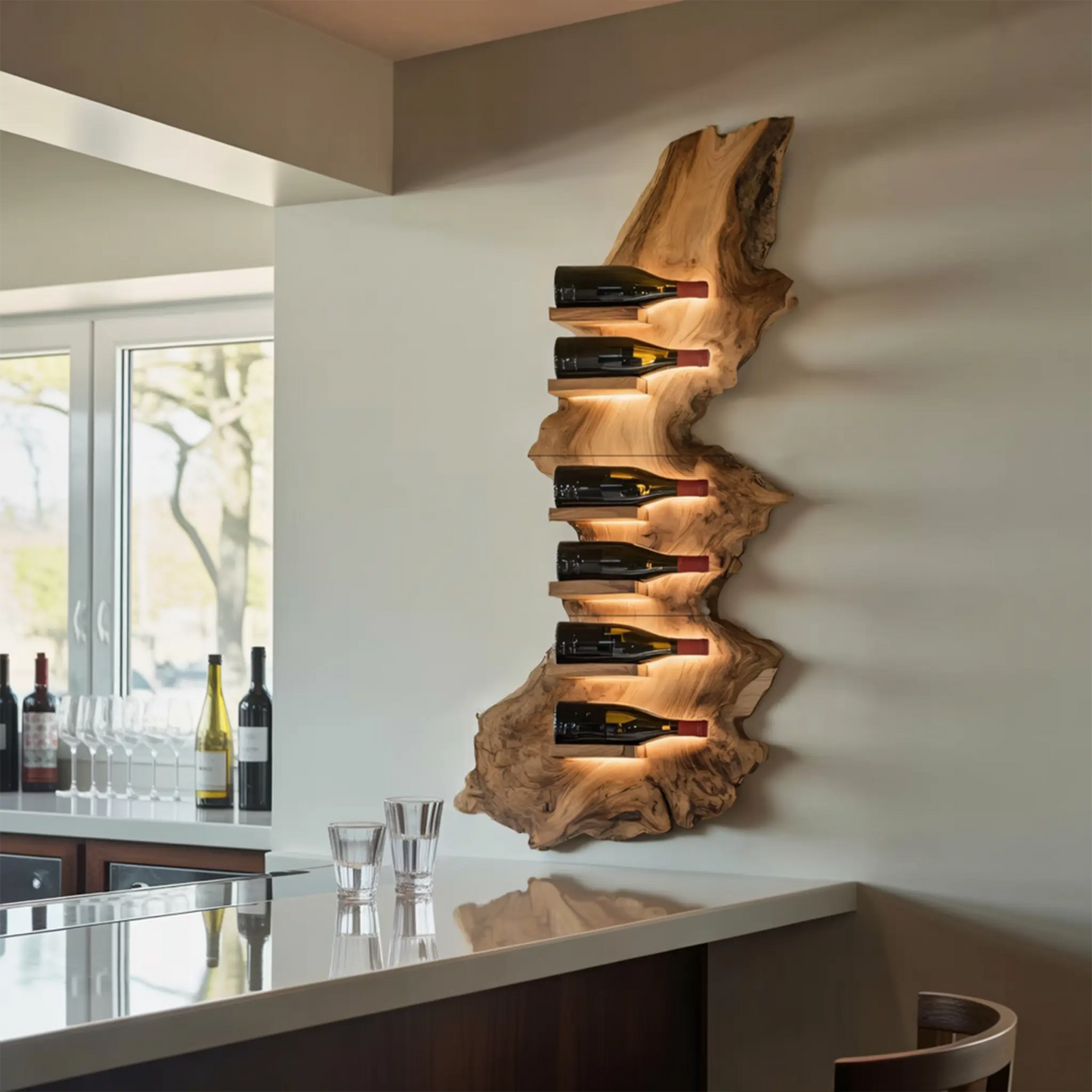 Mid Century Live Edge Wine Holder For Bar Decor Wine Shelf Kitchnce