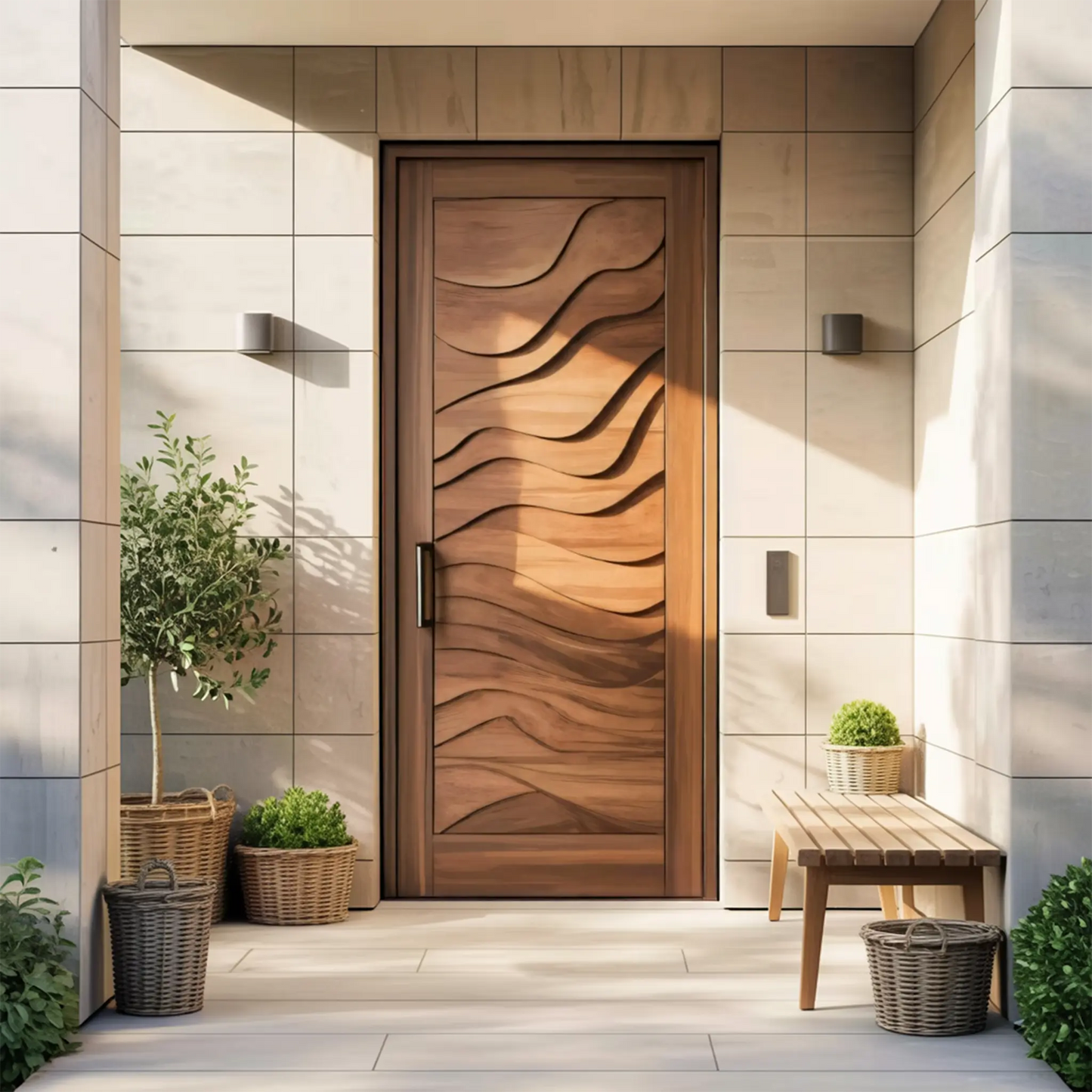 Modern Wave Carved Door Design With 3D Pattern For Hallway And Living Room Kitchnce