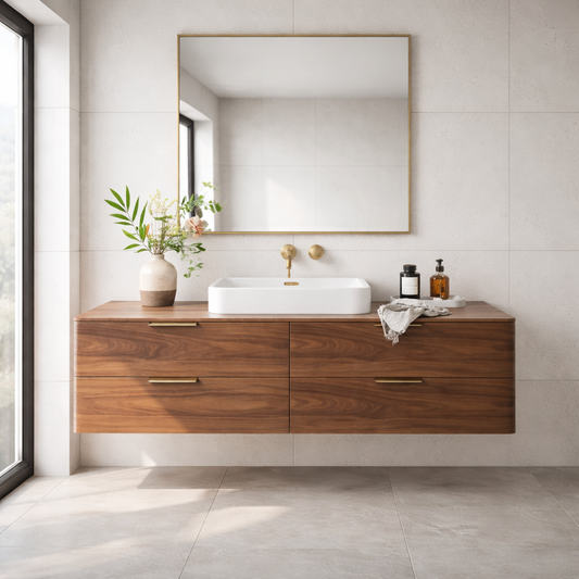 Modern Solid Wood Floating Bathroom Vanity with Four Storage Drawers Kitchnce