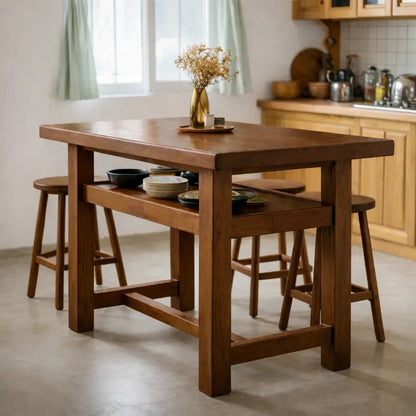 Solid Wood Kitchen Island Table with Open Shelf Storage and Spacious Prep Surface Kitchnce