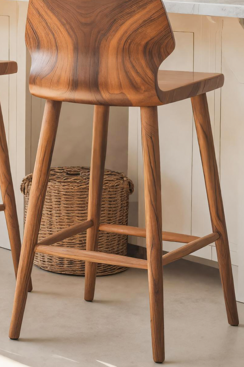 Contemporary Curved Bar Stools With Smooth Backrest For Dining Kitchnce