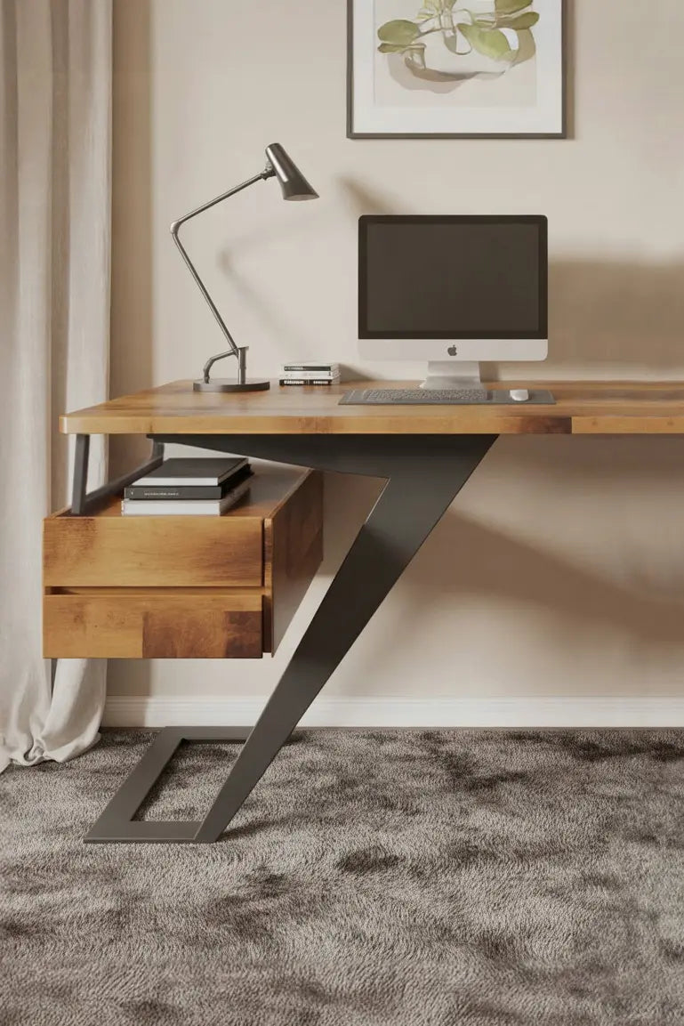 Modern Desk With Z Frame And Drawers For Home Office Kitchnce