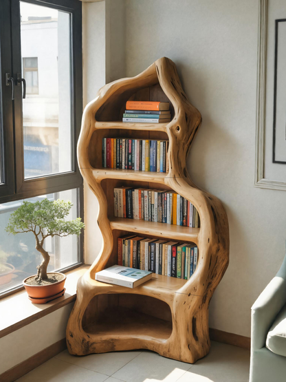 Organic Live Edge Bookshelf For Rustic Living Room Or Office Kitchnce