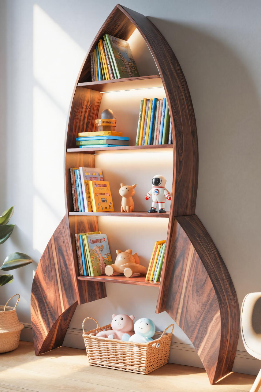 Rocket Shaped Bookshelf For Nursery Or Playroom Kitchnce