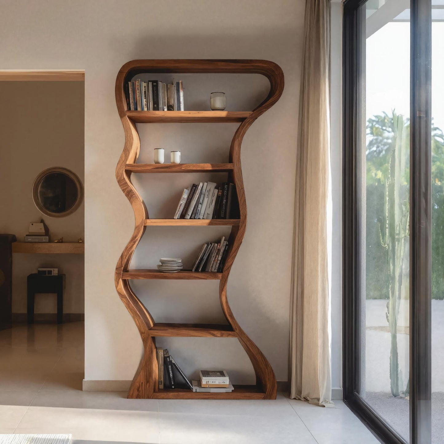 Organic Sculpture Wavy Bookshelf For Living Room Or Office Furniture Kitchnce