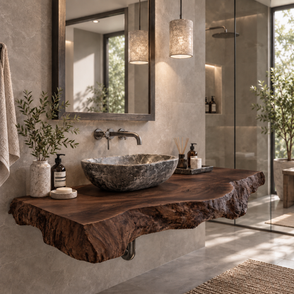 Alderon Live Edge Solid Wood Floating Bathroom Vanity