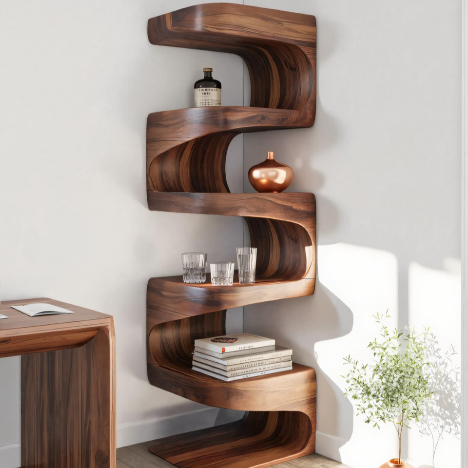 Modern Corner Wave Bookshelf For Living Room Or Contemporary Interior Kitchnce