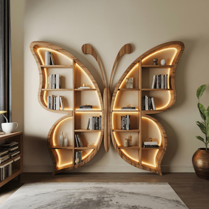 Butterfly Bookshelf With LED For Living Room Or Bedroom Kitchnce