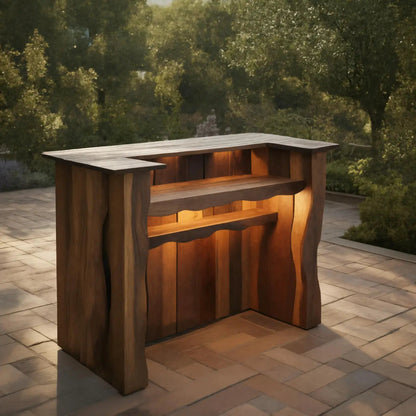 Rustic Outdoor Bar Counter With Lighting For Patio Or Garden Kitchnce