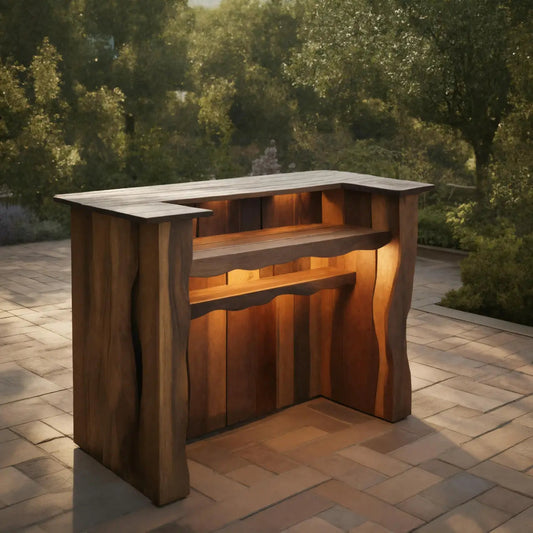 Rustic Outdoor Bar Counter With Lighting For Patio Or Garden Kitchnce