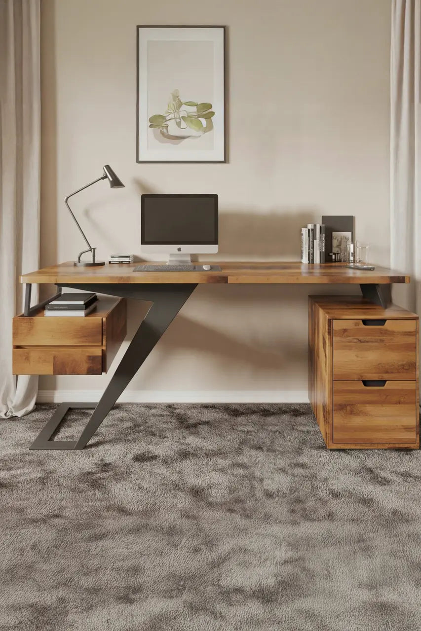Modern Desk With Z Frame And Drawers For Home Office Kitchnce