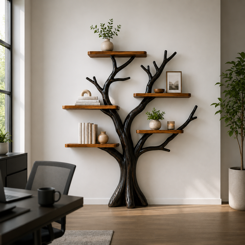 Tree Bookshelf, Handmade Solid Wood Display Shelf