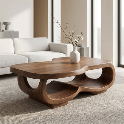 Handcrafted Live Edge Coffee Table – Sculpted Organic Wood Base