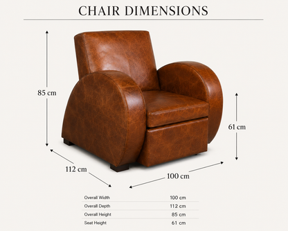 Vintage Art Deco Brown Antique Leather Club Chair