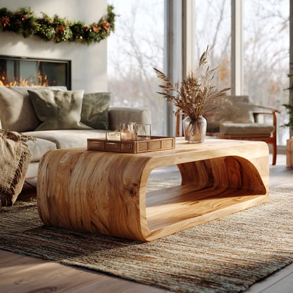 Curved Base Coffee Table in Solid Wood with Seamless Form
