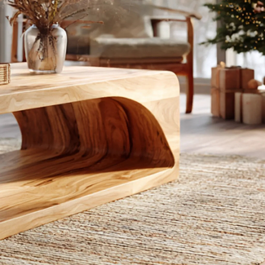 Curved Base Coffee Table in Solid Wood with Seamless Form