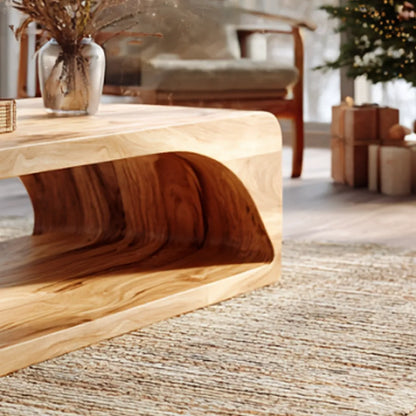 Curved Base Coffee Table in Solid Wood with Seamless Form