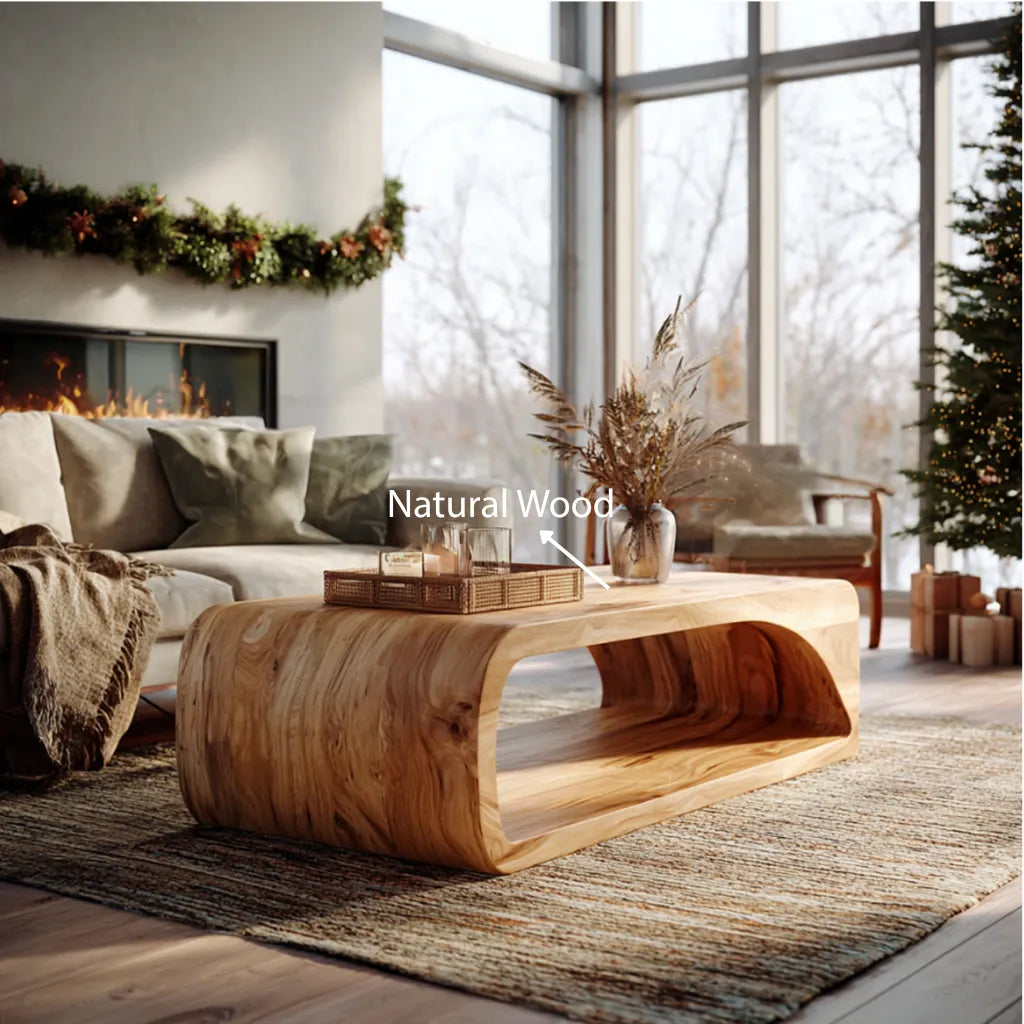 Curved Base Coffee Table in Solid Wood with Seamless Form