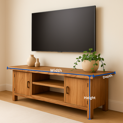 Handcrafted Solid Wood TV Stand – Natural Maple Media Console with Live Edge Top and Cabinets Kitchnce