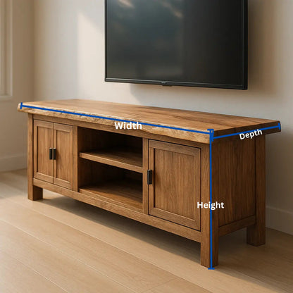 Handcrafted Solid Wood TV Stand – Rustic Hickory Media Console with Live Edge Top and Cabinets Kitchnce