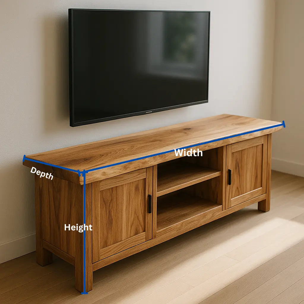 Handcrafted Solid Wood TV Stand – Rustic Hickory Media Console with Cabinets and Open Shelves Kitchnce