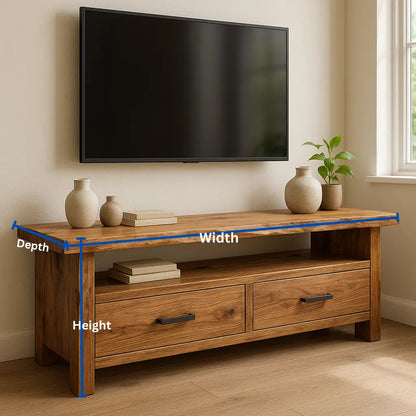 Handcrafted Solid Wood TV Stand – Rustic Hickory Media Console with Drawers and Live Edge Top Kitchnce