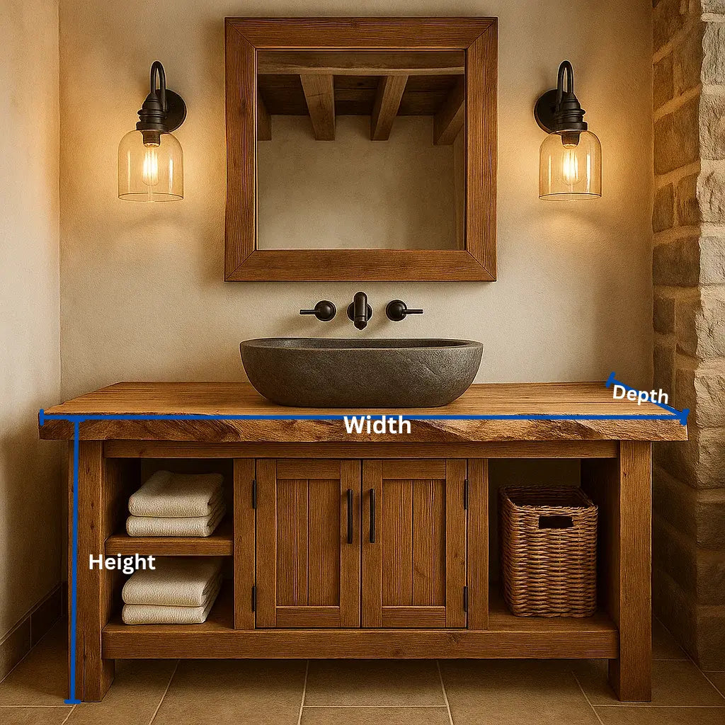 Handcrafted Solid Wood Bathroom Vanity with Live Edge Top and Double Door Storage Kitchnce