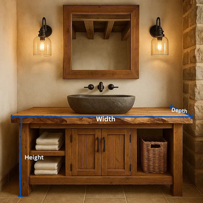 Handcrafted Solid Wood Bathroom Vanity with Live Edge Top and Double Door Storage Kitchnce