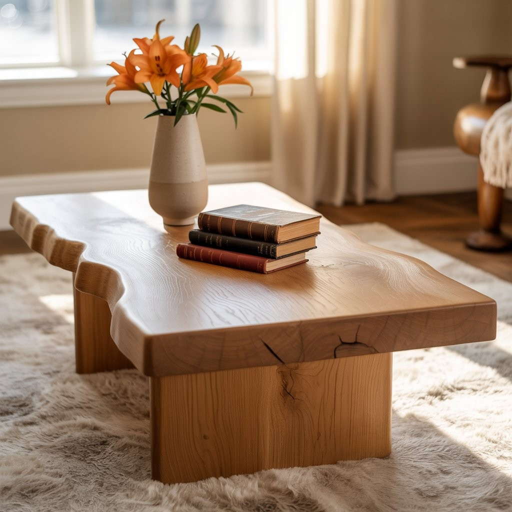 Handcrafted Solid Wood Coffee Table with Deep Live Edge – Minimalist Japanese Zen Center Table for Modern Organic Interiors Kitchnce