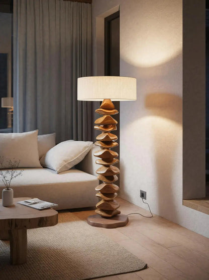 Handmade Sculptural Floor Lamp With Carved Base For Living Room Kitchnce