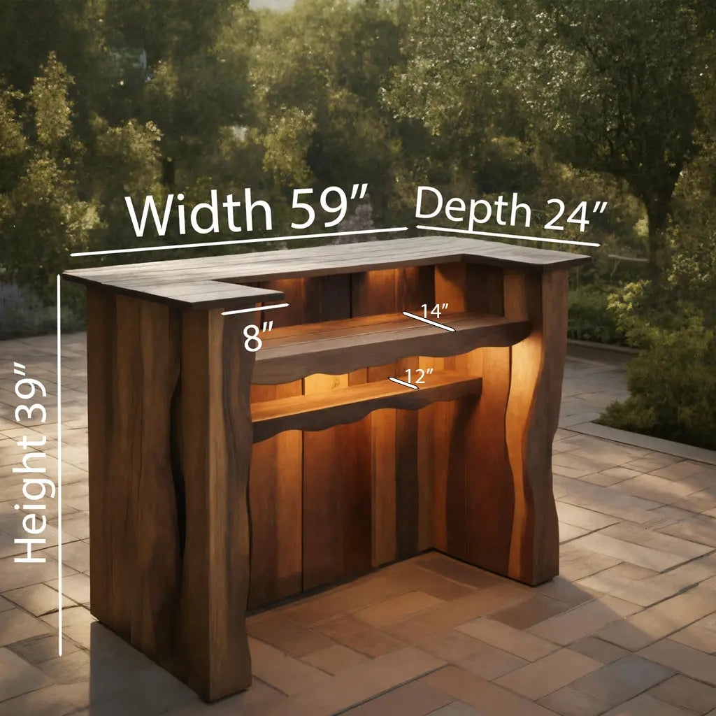 Rustic Outdoor Bar Counter With Lighting For Patio Or Garden Kitchnce