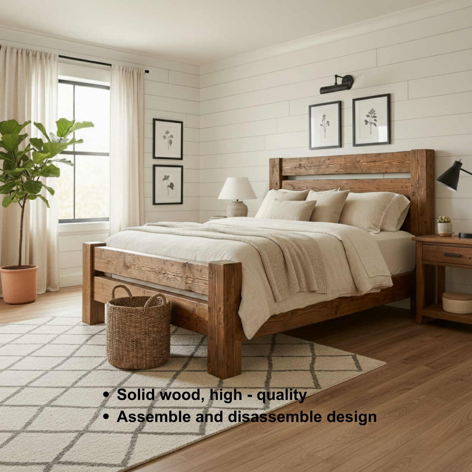 Handcrafted Rustic Solid Wood Bed Frame with Farmhouse Headboard Kitchnce