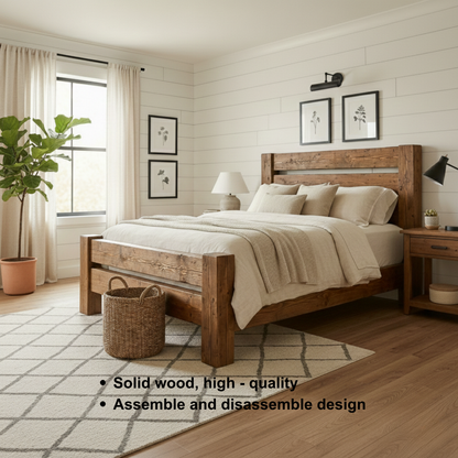 Handcrafted Rustic Solid Wood Bed Frame with Farmhouse Headboard Kitchnce
