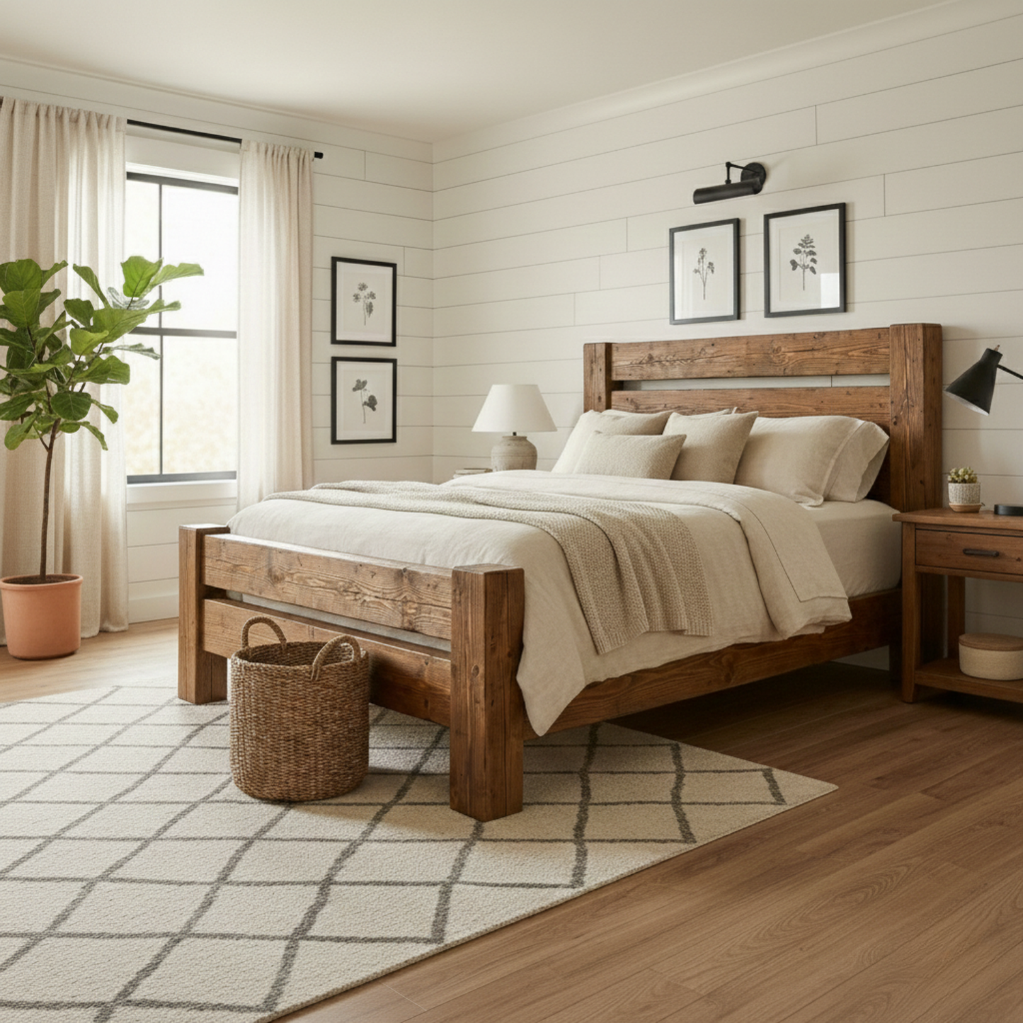 Handcrafted Rustic Solid Wood Bed Frame with Farmhouse Headboard Kitchnce
