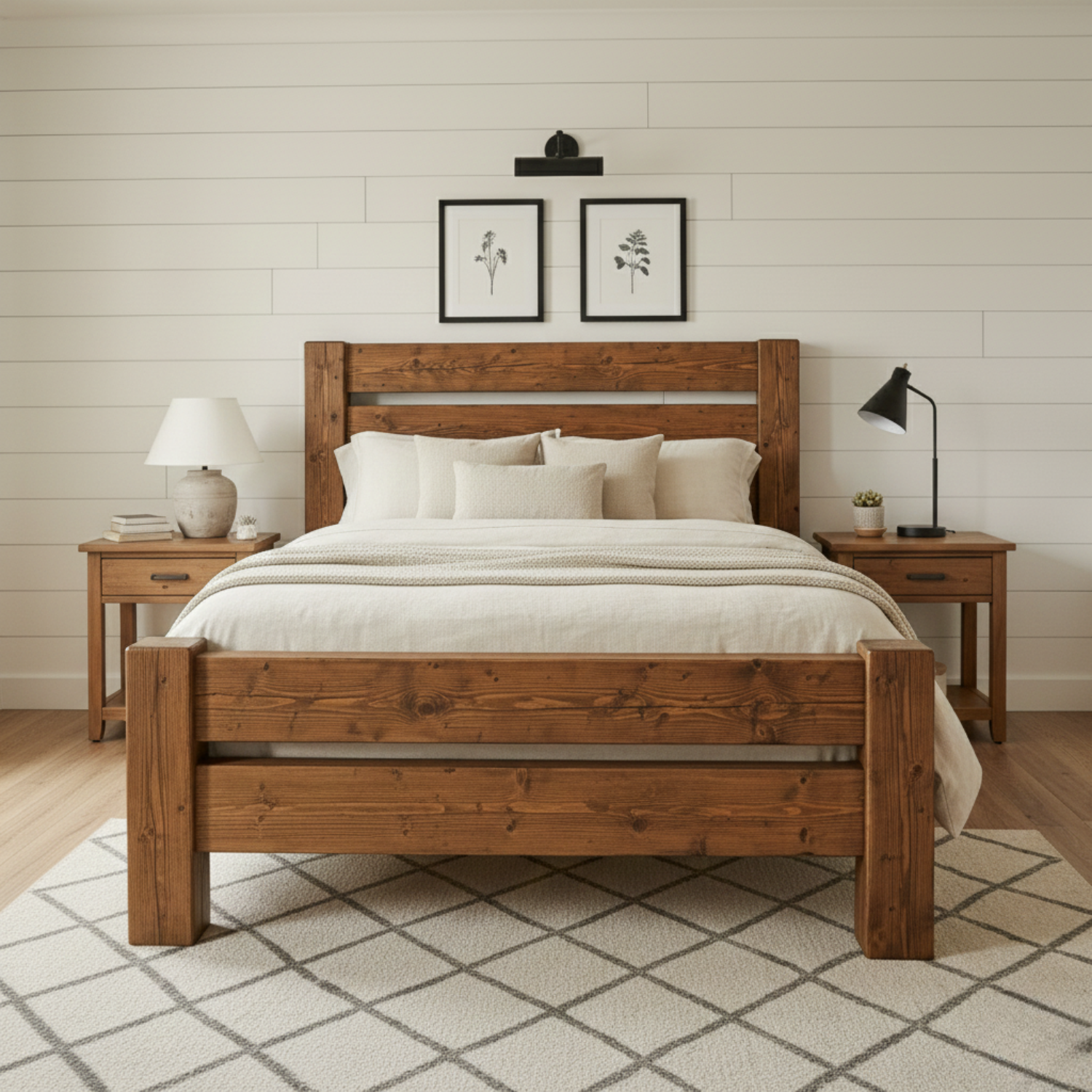 Handcrafted Rustic Solid Wood Bed Frame with Farmhouse Headboard Kitchnce