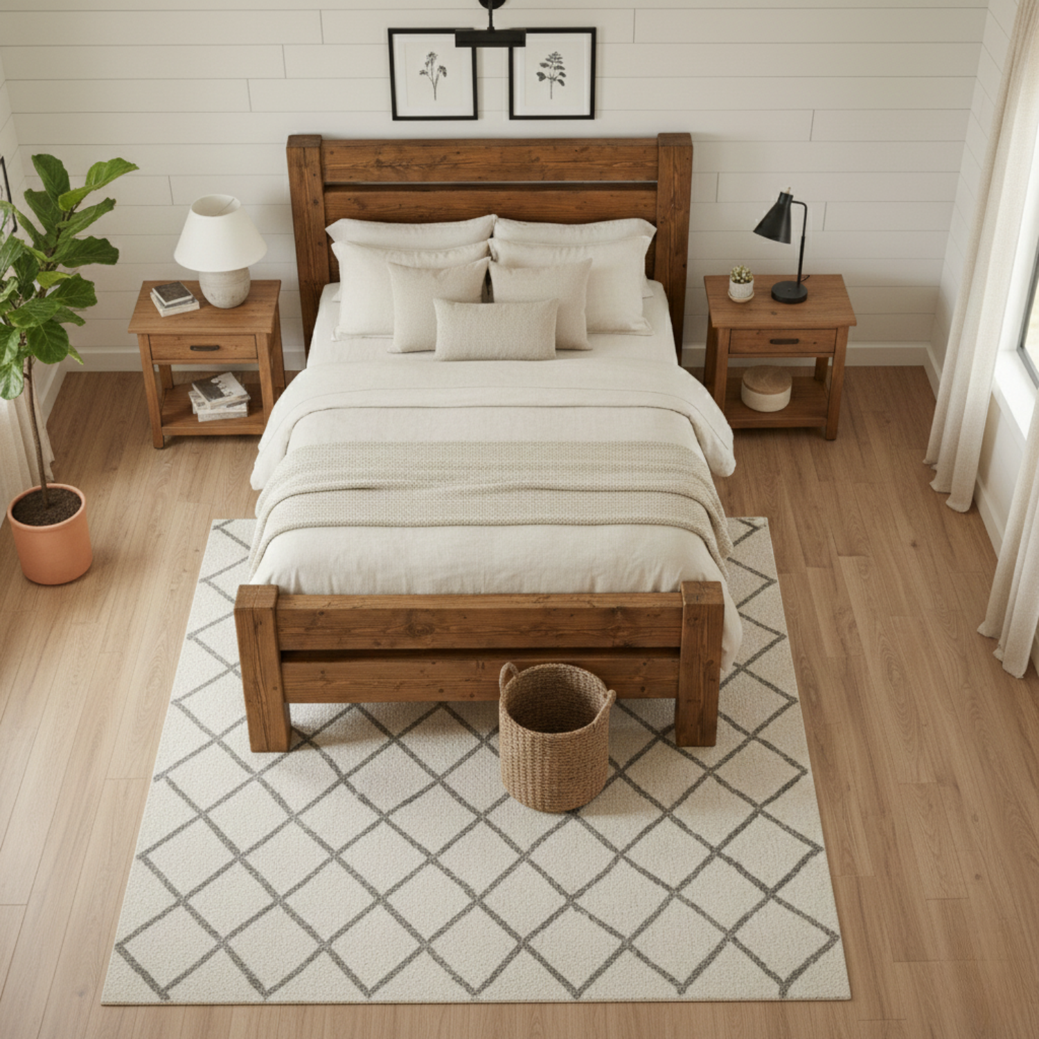 Handcrafted Rustic Solid Wood Bed Frame with Farmhouse Headboard Kitchnce