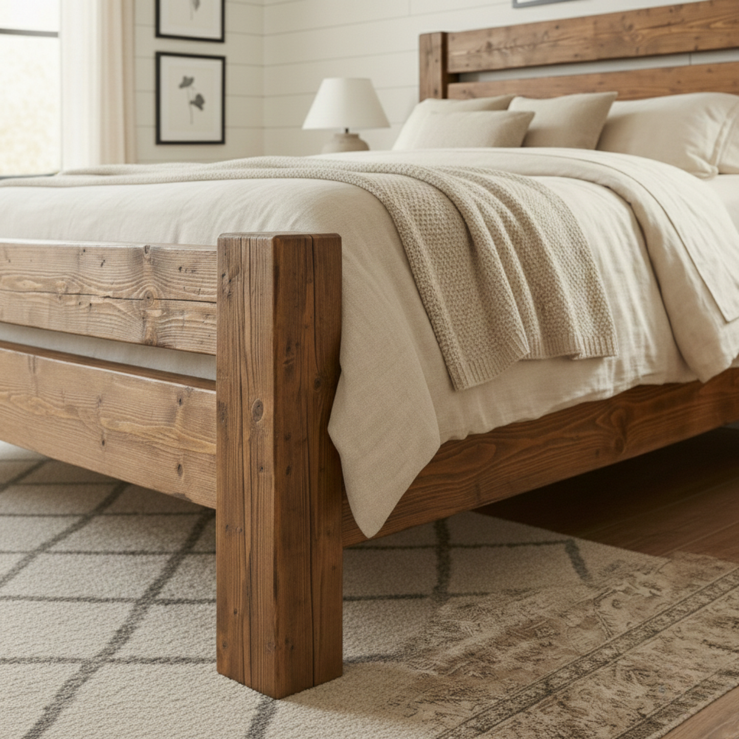 Handcrafted Rustic Solid Wood Bed Frame with Farmhouse Headboard Kitchnce