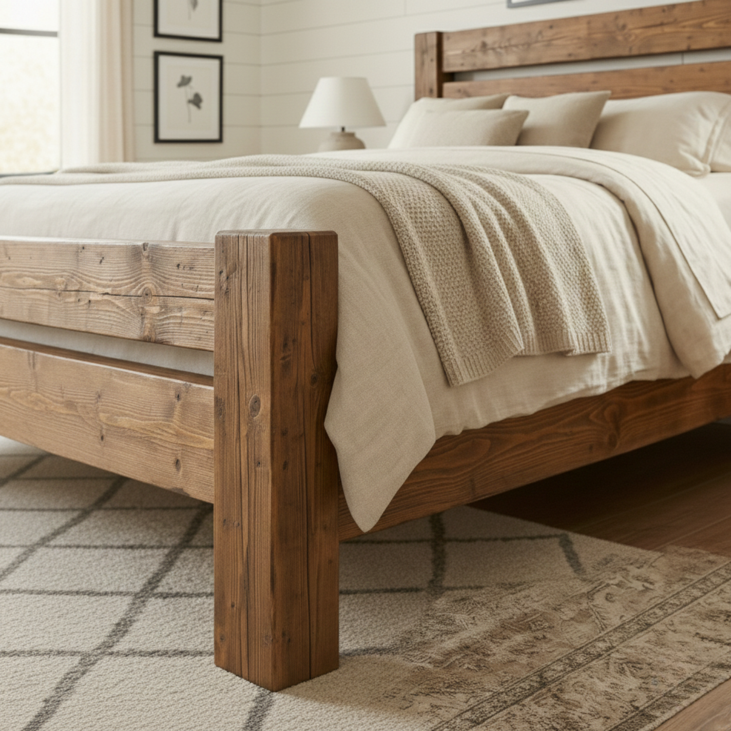 Handcrafted Rustic Solid Wood Bed Frame with Farmhouse Headboard Kitchnce