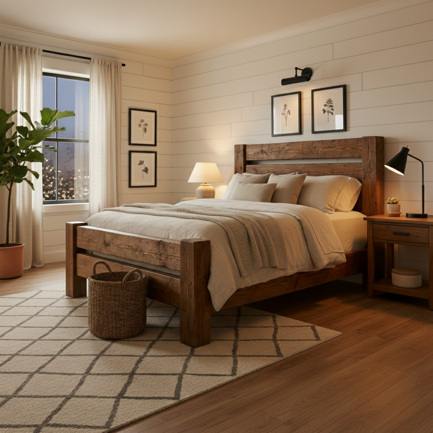 Handcrafted Rustic Solid Wood Bed Frame with Farmhouse Headboard Kitchnce