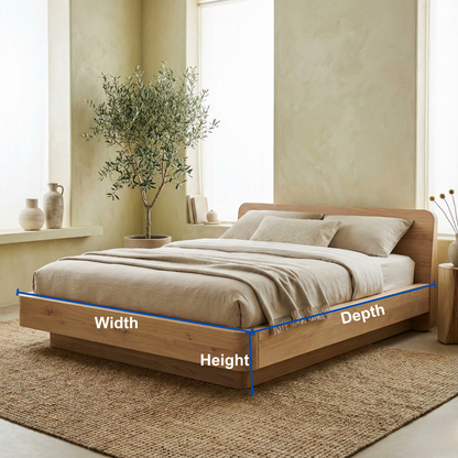Handcrafted Solid Wood Japandi Platform Bed with Rounded Headboard Kitchnce