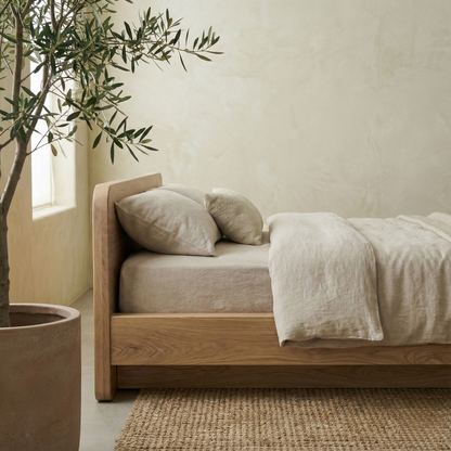 Handcrafted Solid Wood Japandi Platform Bed with Rounded Headboard Kitchnce