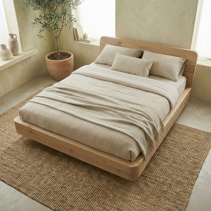 Handcrafted Solid Wood Japandi Platform Bed with Rounded Headboard Kitchnce
