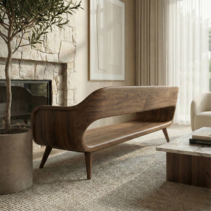Handcrafted Solid Wood Organic Modern Sofa with Sculpted Curved Form Kitchnce