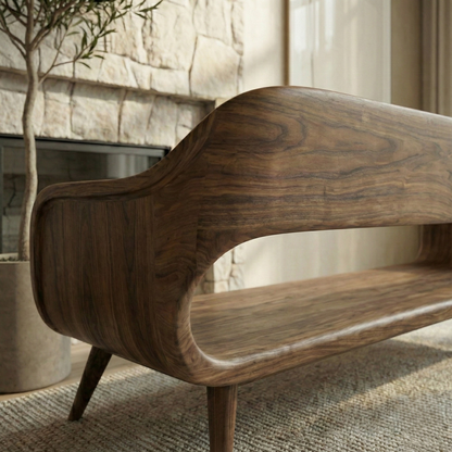 Handcrafted Solid Wood Organic Modern Sofa with Sculpted Curved Form Kitchnce