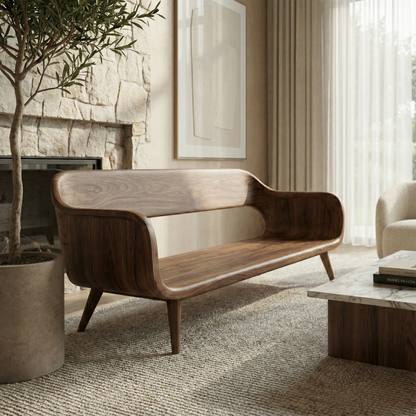 Handcrafted Solid Wood Organic Modern Sofa with Sculpted Curved Form Kitchnce