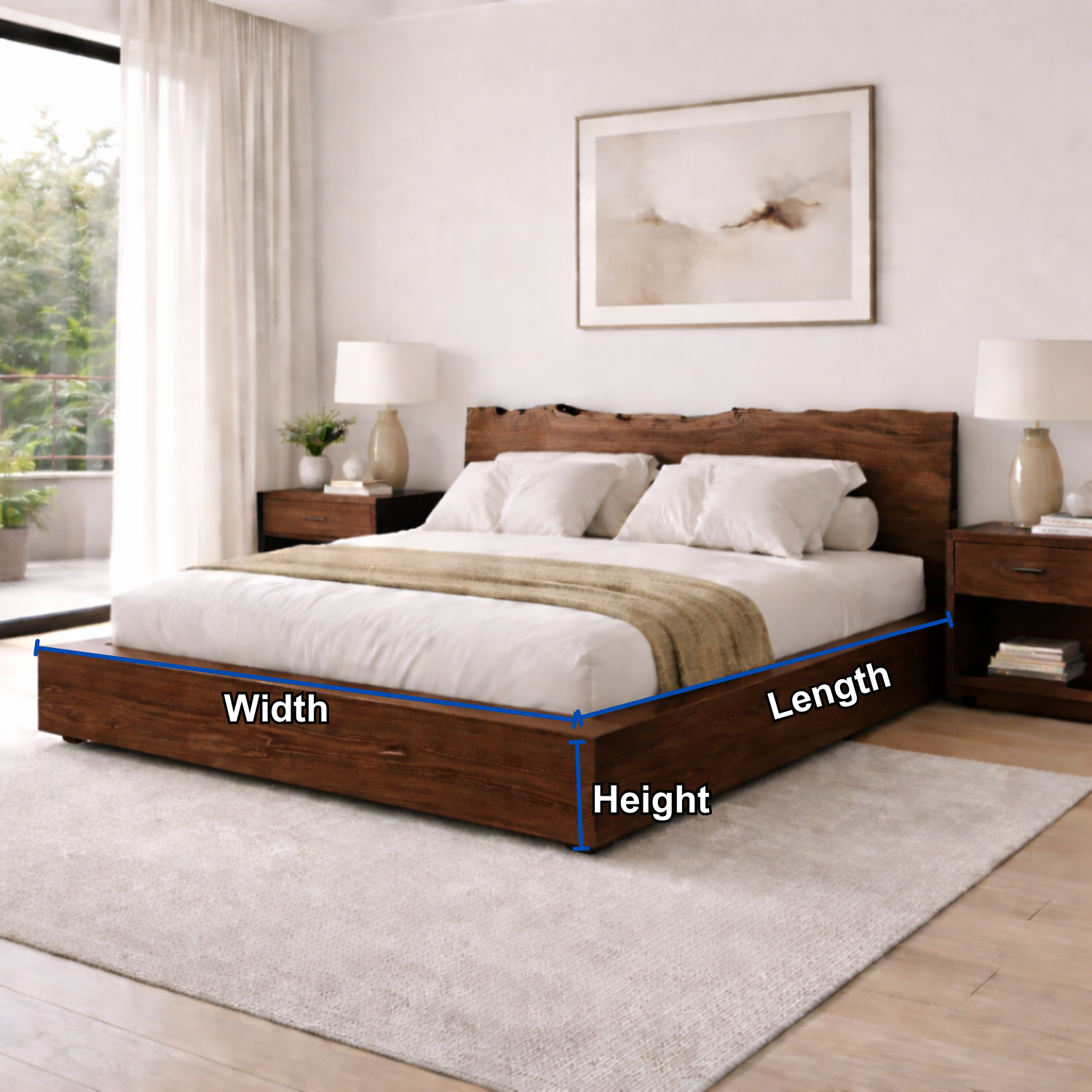Solid Wood Platform Bed Frame with Live Edge Headboard