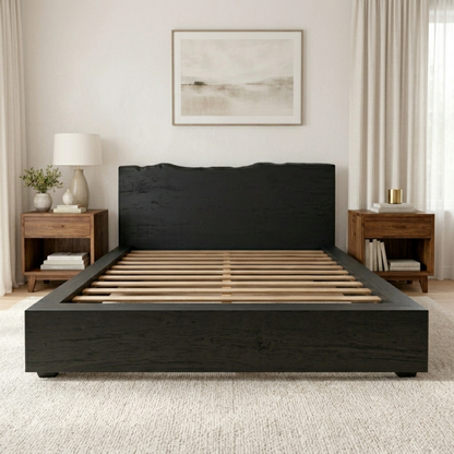 Solid Wood Platform Bed Frame with Live Edge Headboard