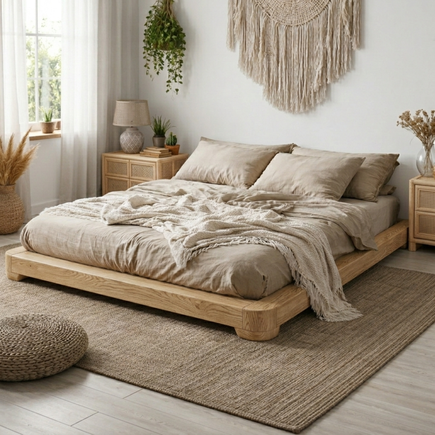 Low Profile Solid Wood Platform Bed Frame – Minimalist Japandi Style